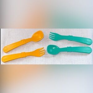 2 Colorful Plastic Fork and Spoon Sets for Toddlers RePlay